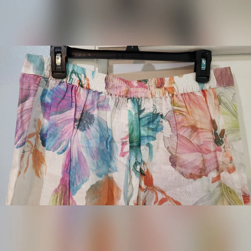 Women's 120% Lino Floral Linen Pants, Size 48 (XL) - Picture 8 of 10